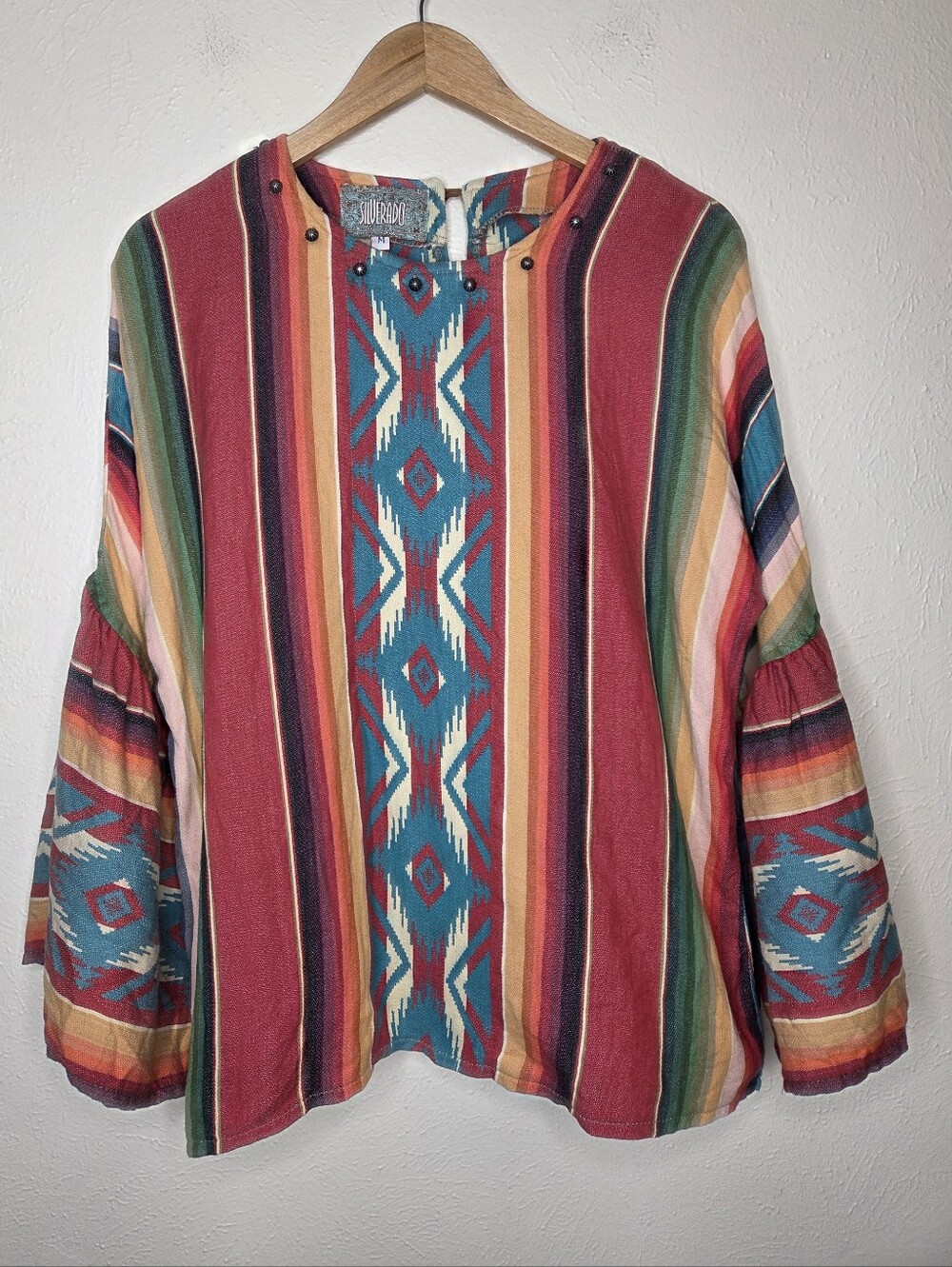 Silverado The Wendy Top Serape Southwestern Bell Sleeve Blouse Medium Western